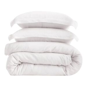 Quince European Linen Double Flange Duvet Cover Set in White